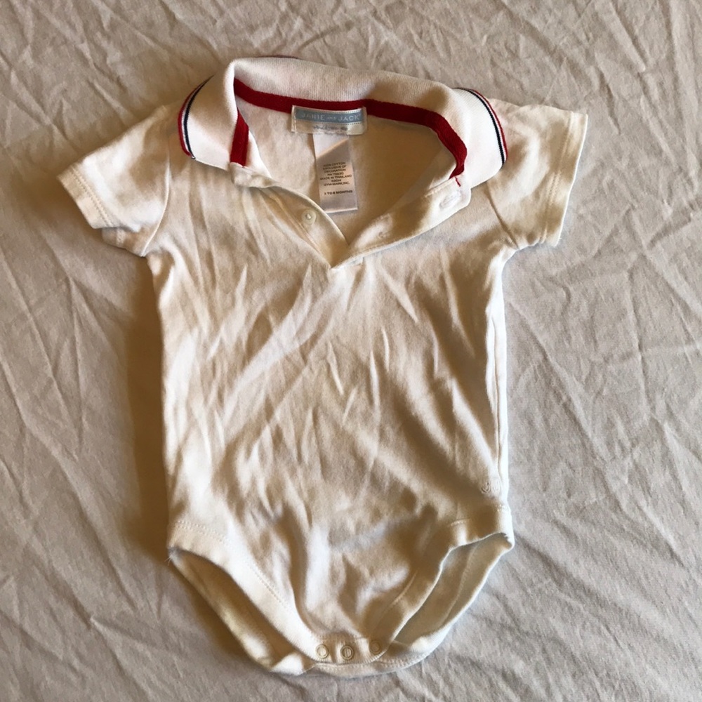 Janie and Jack boy white 3-6m nautical onesie